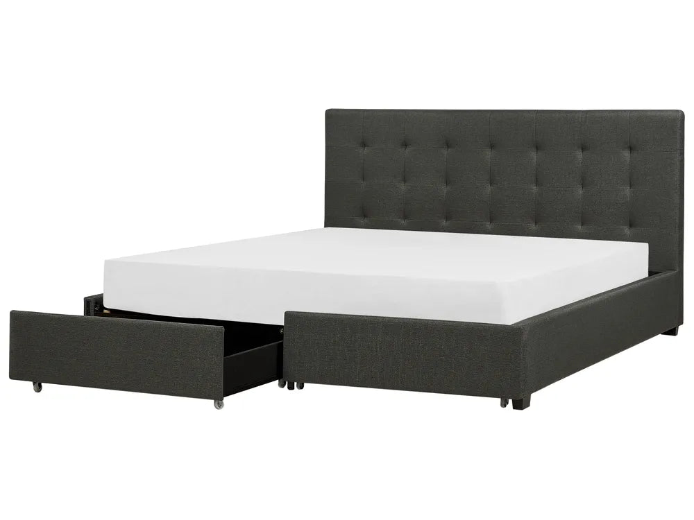 Bed with Storage Drawers Fabric 180 x 200 cm (EU Super King) Dark Grey Nancy