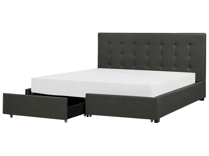 Bed with Storage Drawers Fabric 180 x 200 cm (EU Super King) Dark Grey Nancy