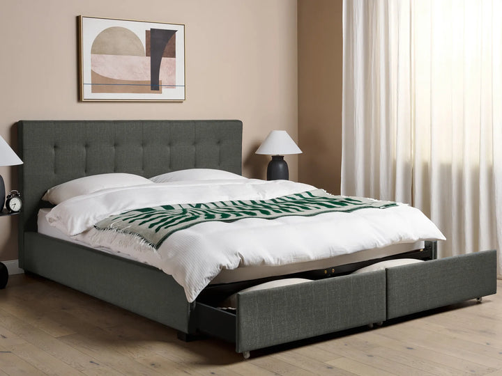 Bed with Storage Drawers Fabric 180 x 200 cm (EU Super King) Dark Grey Nancy