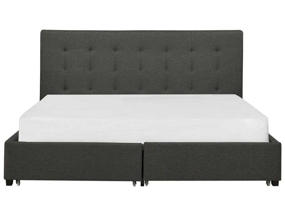 Bed with Storage Drawers Fabric 180 x 200 cm (EU Super King) Dark Grey Nancy