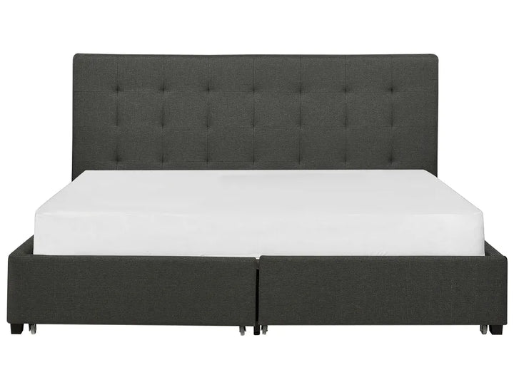 Bed with Storage Drawers Fabric 180 x 200 cm (EU Super King) Dark Grey Nancy