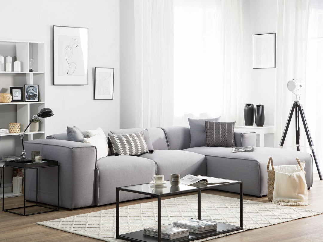Left Hand Fabric Corner Sofa Light Grey Dolva
