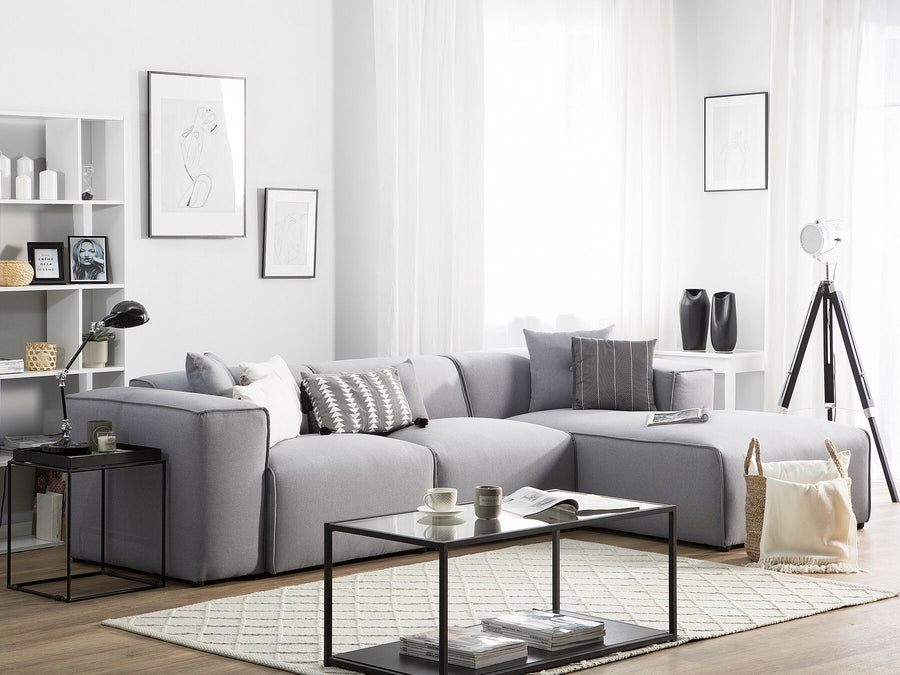 Left Hand Fabric Corner Sofa Light Grey Dolva