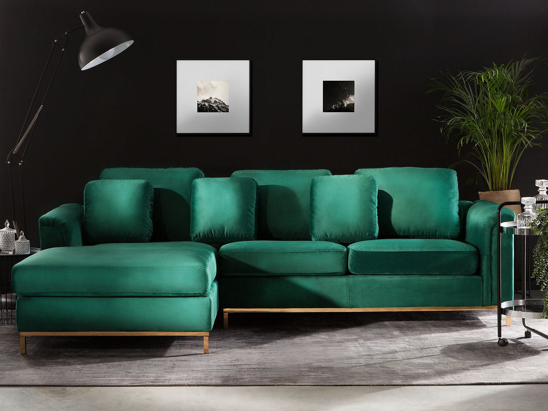Oslo Right Hand Velvet Corner Sofa Emerald Green