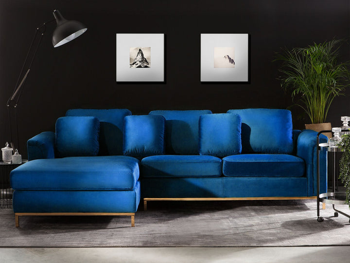 Oslo Right Hand Velvet Corner Sofa Navy Blue
