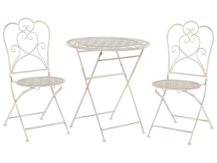 Bistro Set Folding Metal Light Beige Gideon