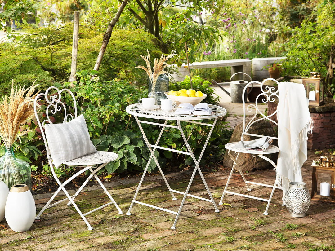 Bistro Set Folding Metal Light Beige Gideon