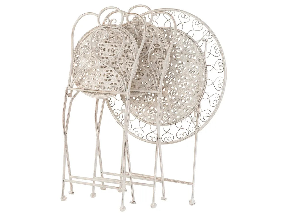 Bistro Set Folding Metal Light Beige Gideon
