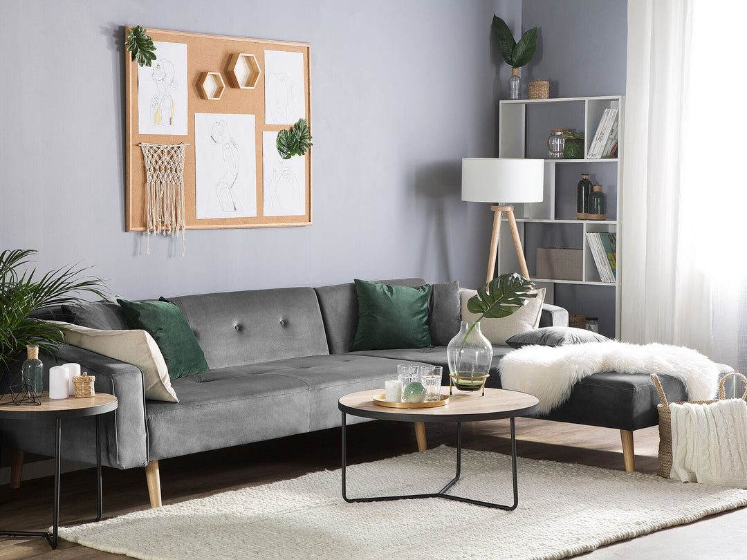 Vadso Left Hand Velvet Corner Sofa Bed Grey