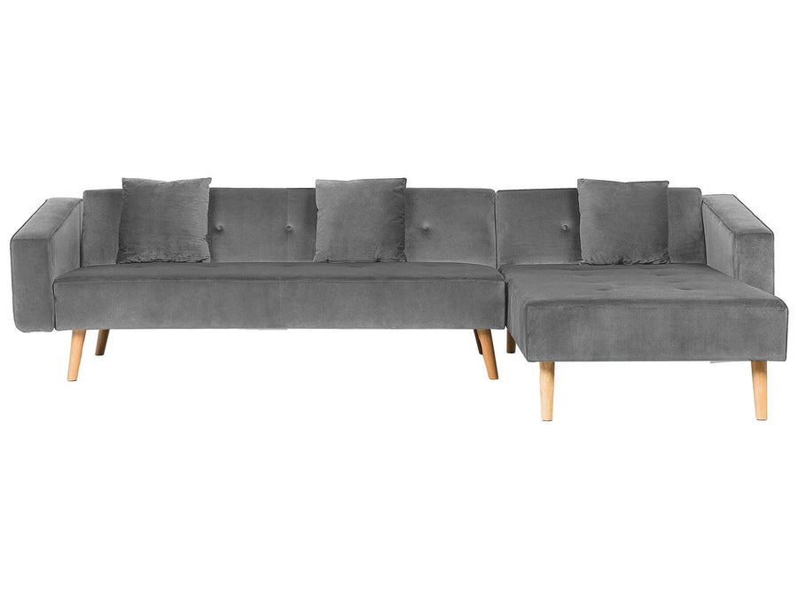 Vadso Left Hand Velvet Corner Sofa Bed Grey