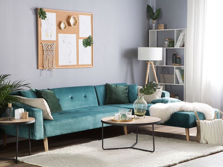 Vadso Left Hand Velvet Corner Sofa Bed Green