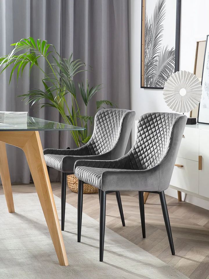 Set of 2 Dining Chairs Velvet Grey Demi