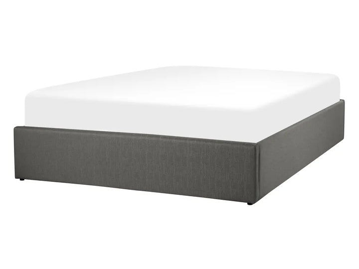 Grey bed frame with white mattress 