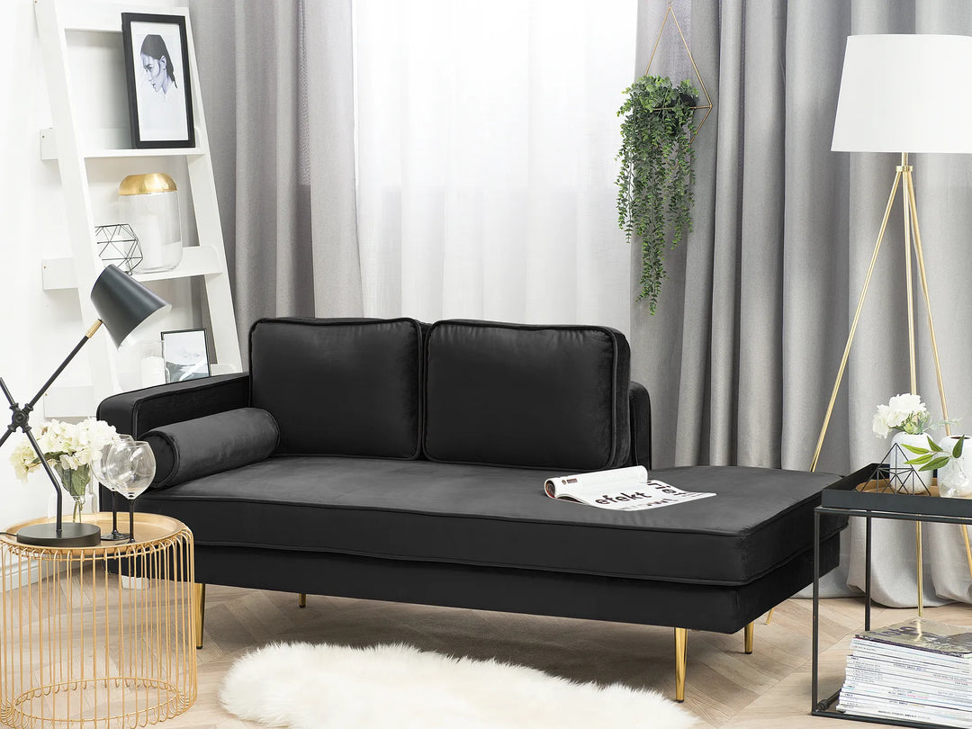Left-Hand Chaise Lounge Velvet Black Alhertine