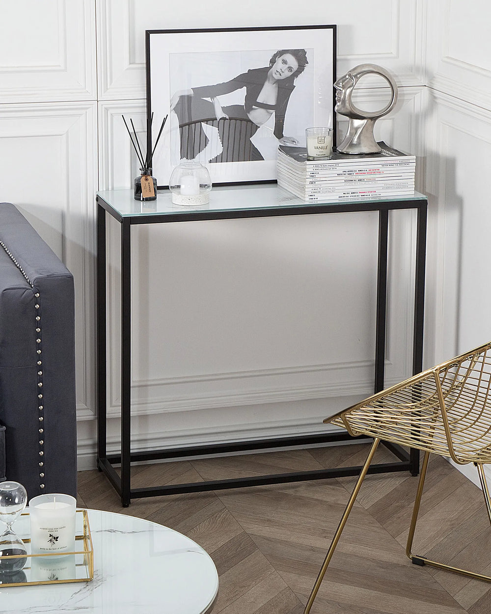 Console Table Tempered Glass Marble/ Black  Chic Formio