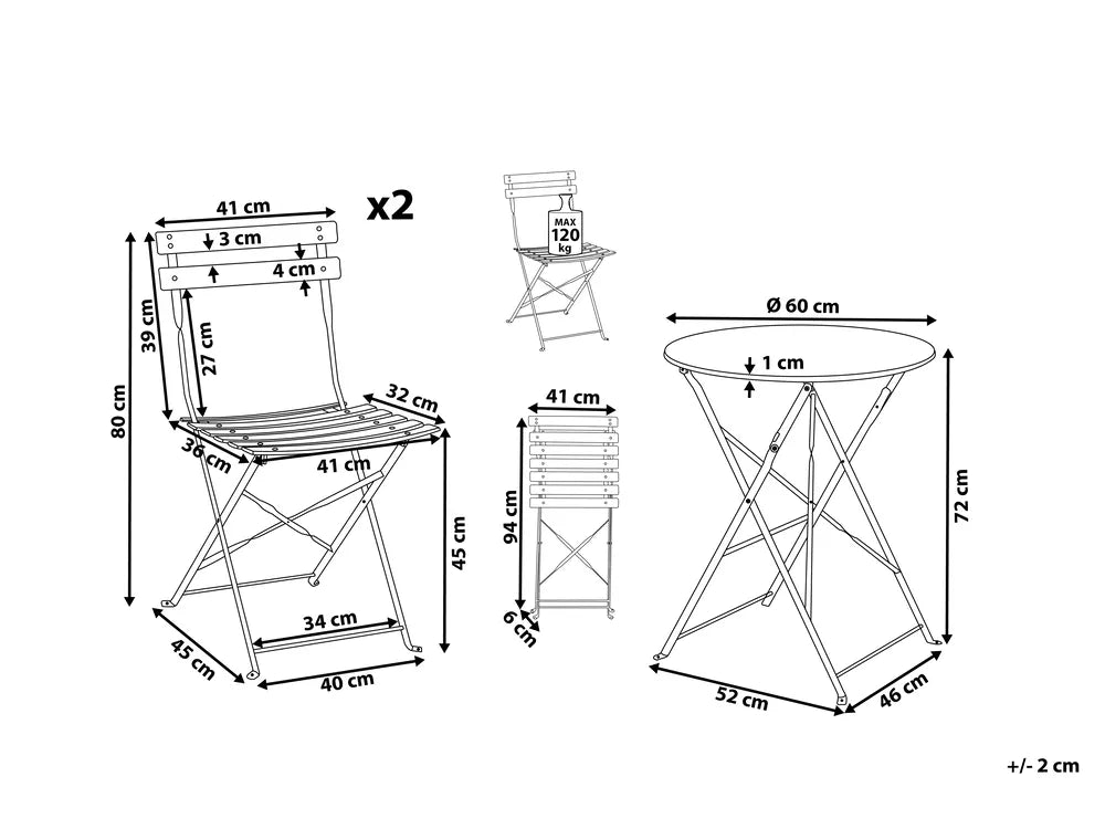 Bistro Set Folding Metal White Rosa