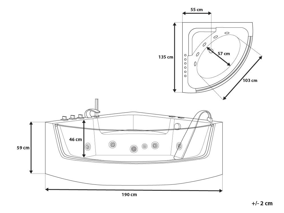 Whirlpool Bath with LED 1900 x 1350 mm White Marina