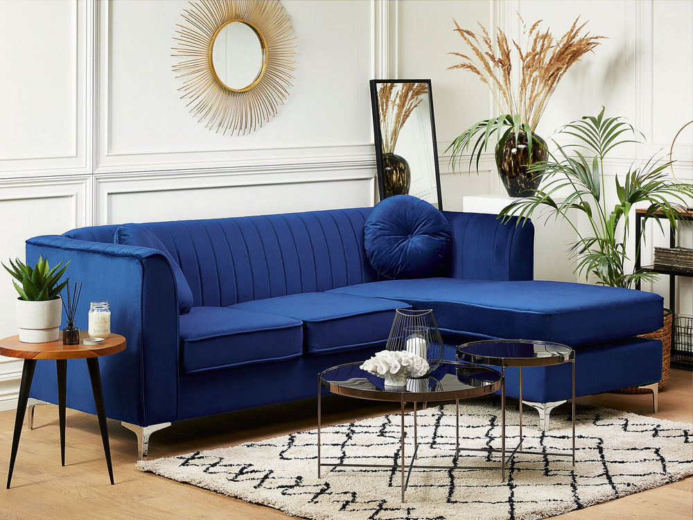 Timra Left Hand Velvet Corner Sofa Navy Blue