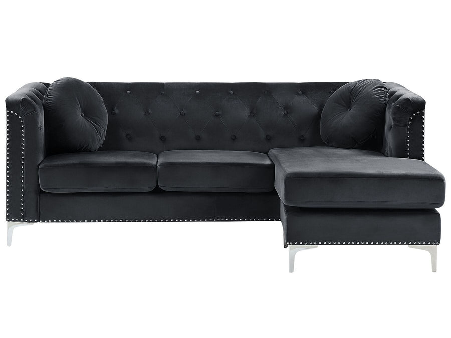 Flen Left Hand Velvet Corner Sofa Black