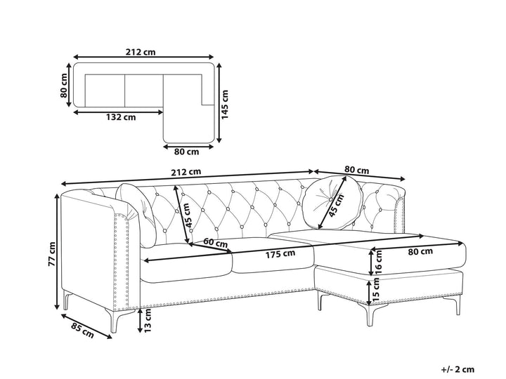 Flen Left Hand Velvet Corner Sofa Black