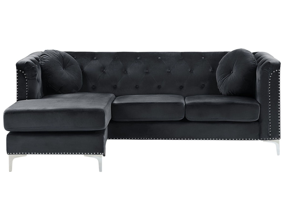 Flen Right Hand Velvet Corner Sofa Black