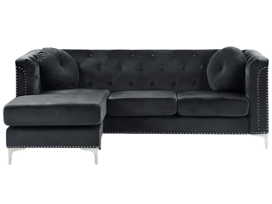 Flen Right Hand Velvet Corner Sofa Black