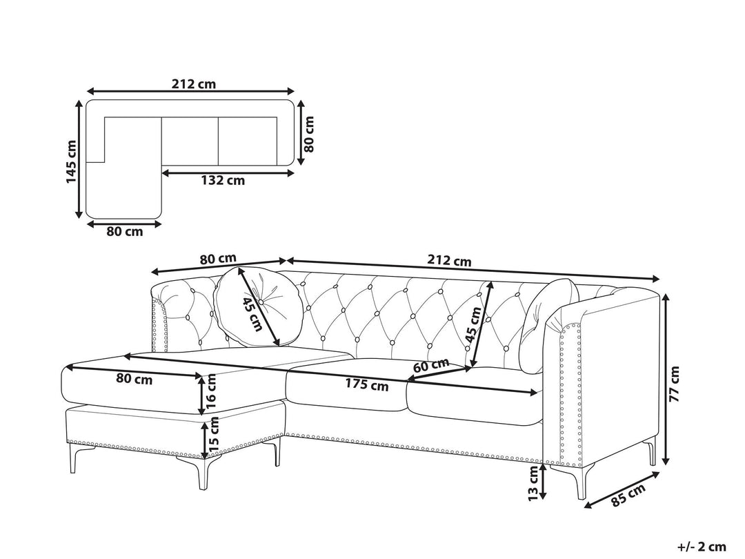 Flen Right Hand Velvet Corner Sofa Black