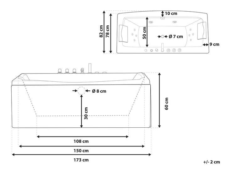Whirlpool Bath with LED 1730 x 820 mm White Moor