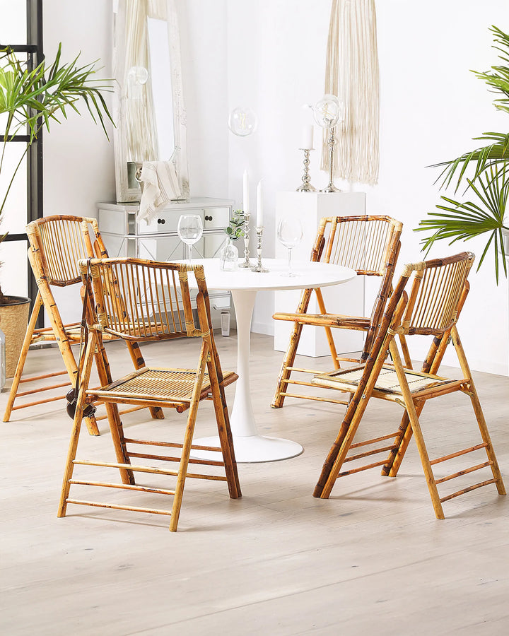 Set of 4 Dining Chairs Folding Bamboo Natural Brey