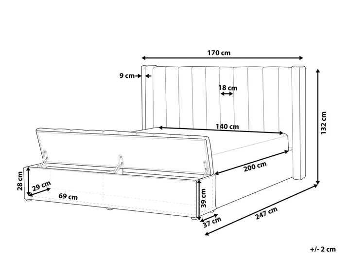 Bed with Storage Bench Velvet 140 x 200 cm (EU Double) Grey Angel