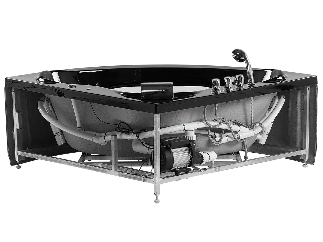 Whirlpool Corner Bath with LED 2050 x 1460 mm Black Tocoa
