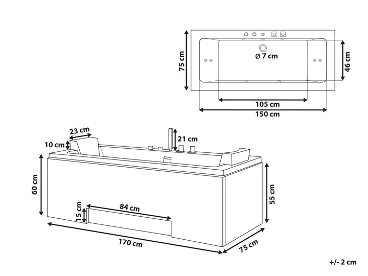 Whirlpool Bath with LED 1700 x 750 mm White Galley