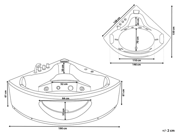 Whirlpool Corner Bath with LED 1900 x 1380 mm cm White Tocoa