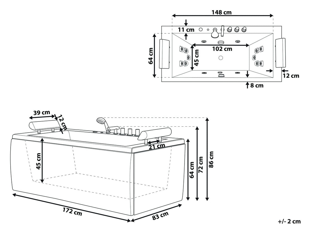 Whirlpool Bath with LED 1720 x 830 mm Black Montego