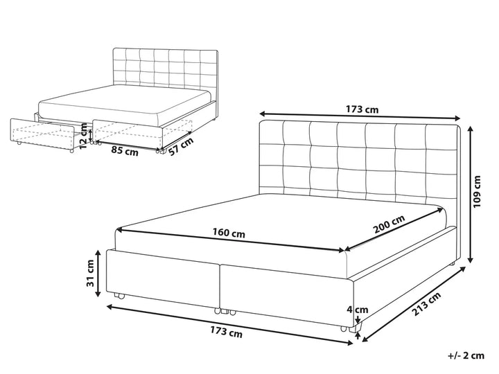 Bed with Storage Drawers Fabric 160 x 200 cm (EU King Size) Light Grey Nancy