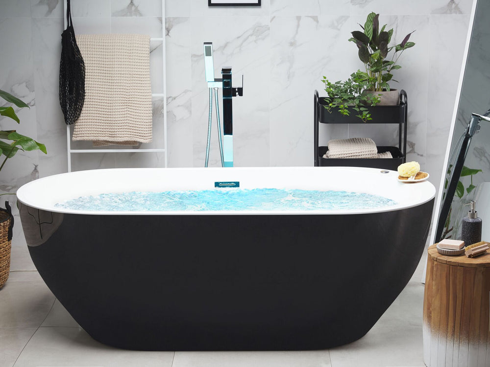 Freestanding Whirlpool Bath with LED 1700 x 800 mm Black Nevis