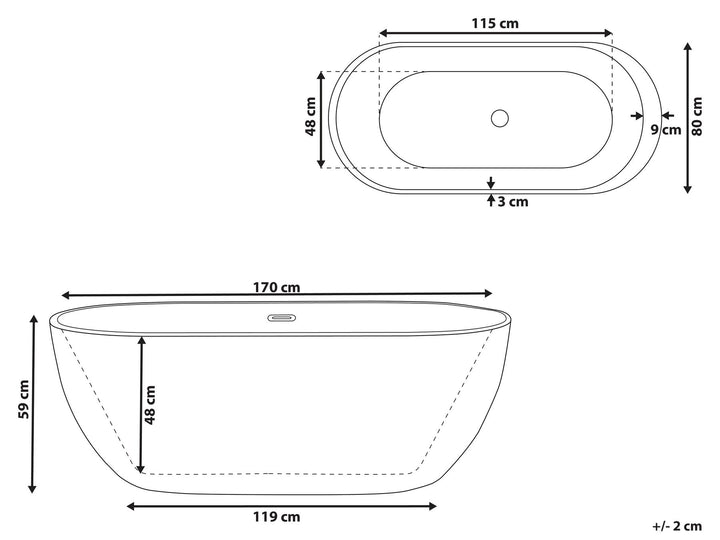 Freestanding Whirlpool Bath with LED 1700 x 800 mm Black Nevis