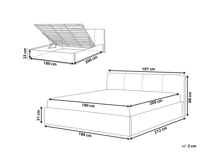 Ottoman Bed Fabric 180 x 200 cm (EU Super King) Grey Drew