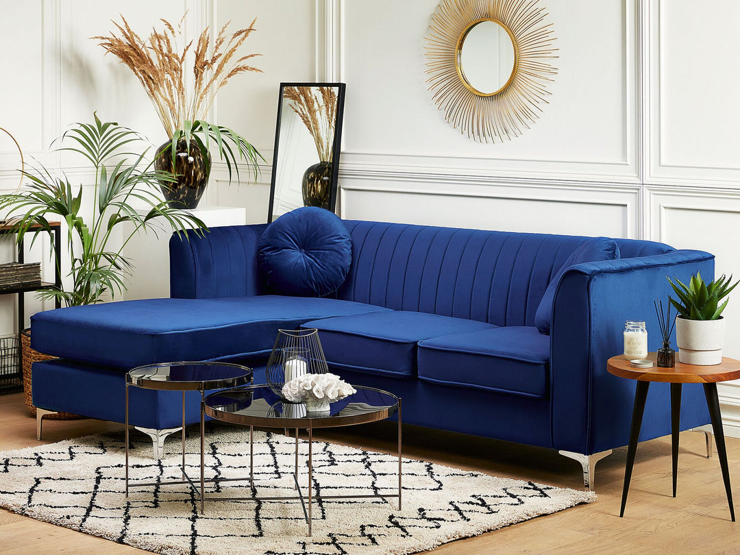 Timra Right Hand Velvet Corner Sofa Navy Blue 