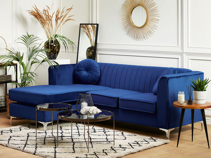 Timra Right Hand Velvet Corner Sofa Navy Blue 