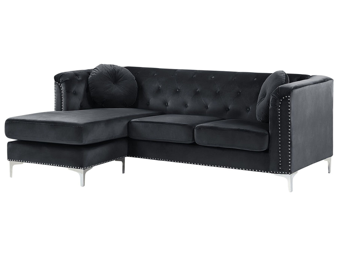 Flen Right Hand Velvet Corner Sofa Black