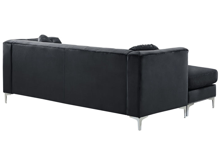 Flen Right Hand Velvet Corner Sofa Black