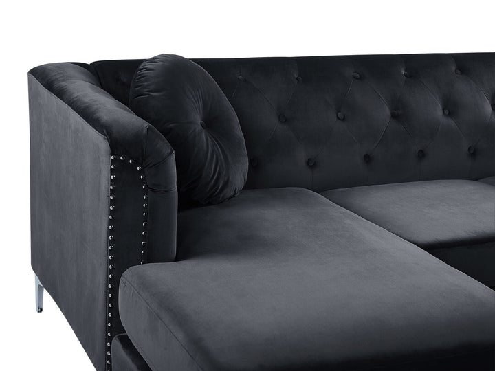 Flen Right Hand Velvet Corner Sofa Black