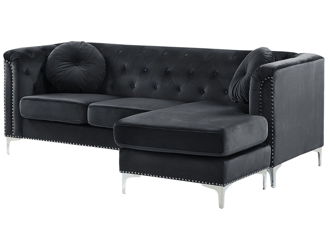 Flen Left Hand Velvet Corner Sofa Black
