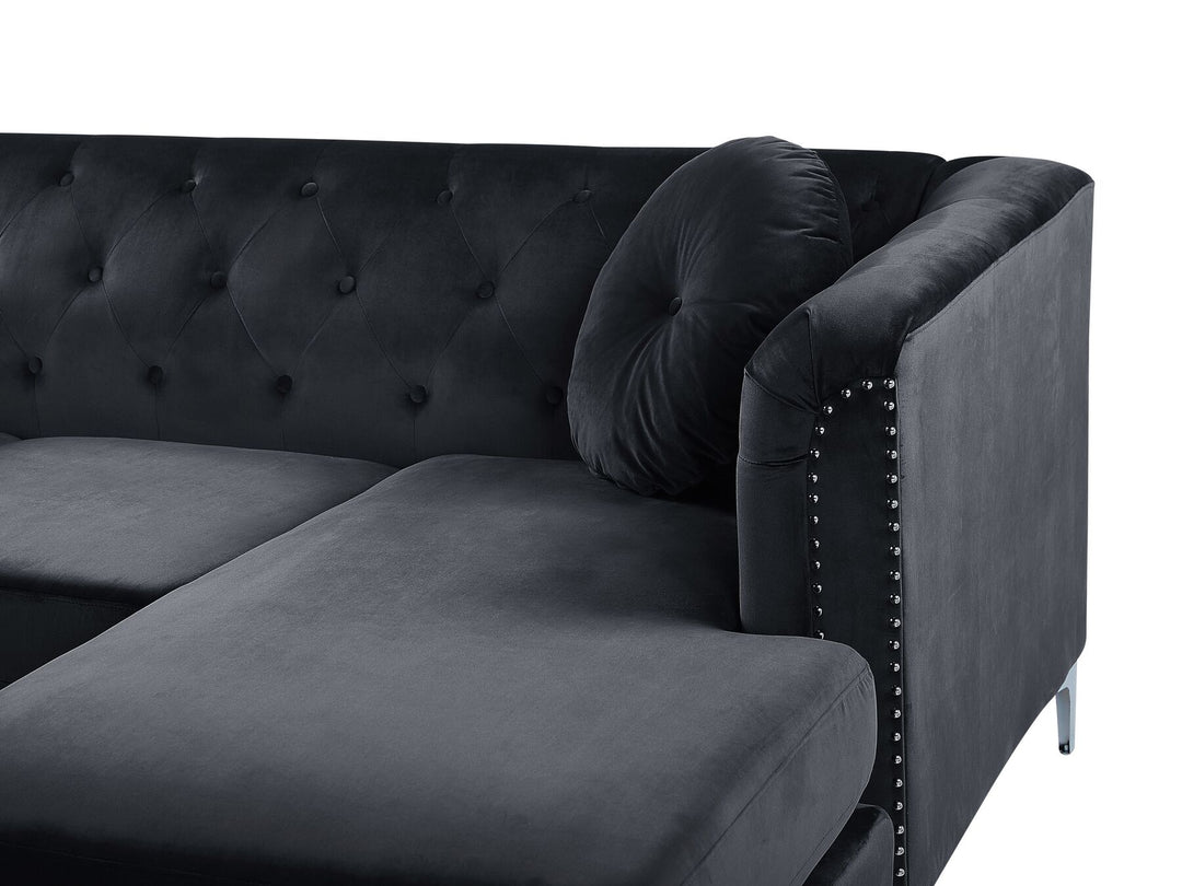 Flen Left Hand Velvet Corner Sofa Black