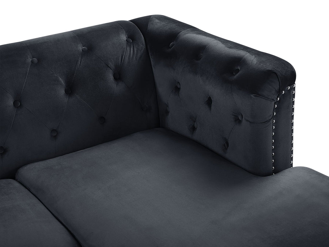 Flen Left Hand Velvet Corner Sofa Black