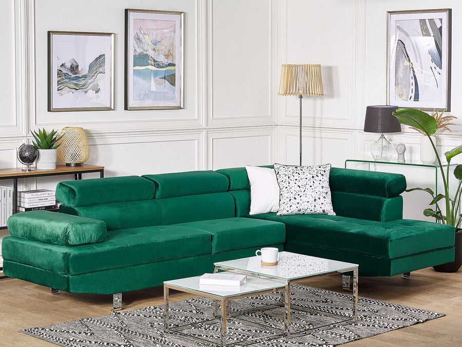 Norrea Left Hand Corner Velvet Sofa Green