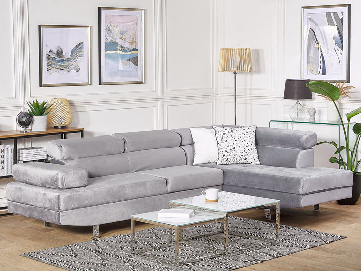 Norrea Left Hand Corner Velvet Sofa Grey
