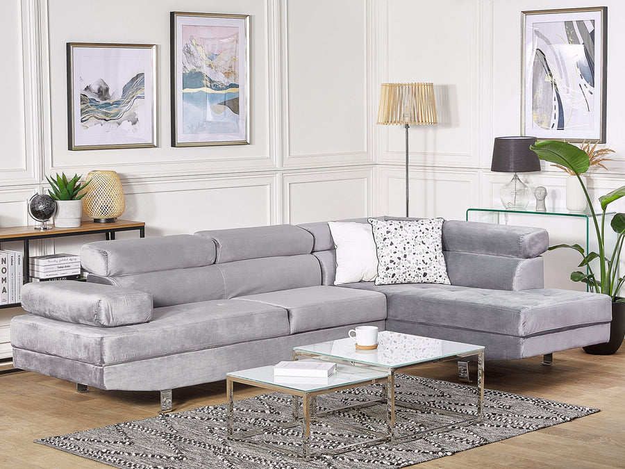 Norrea Left Hand Corner Velvet Sofa Grey