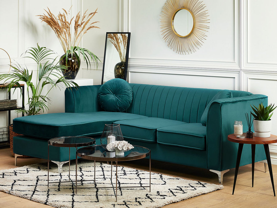 Timra Right Hand Velvet Corner Sofa Green 